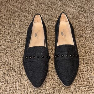 Dr. Scholls, Charcoal Studded Women's Pointed Toe Loafers, 7.5